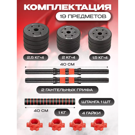 Гантели FitnessLive красные круглые
