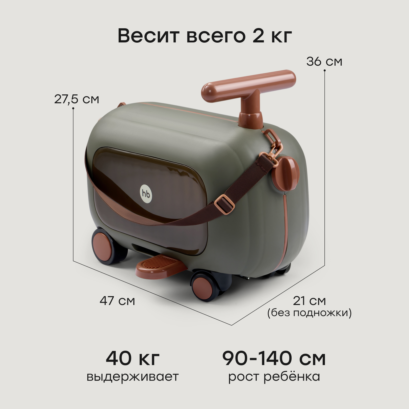 Чемодан Happy Baby travy темно-зеленый - фото 2