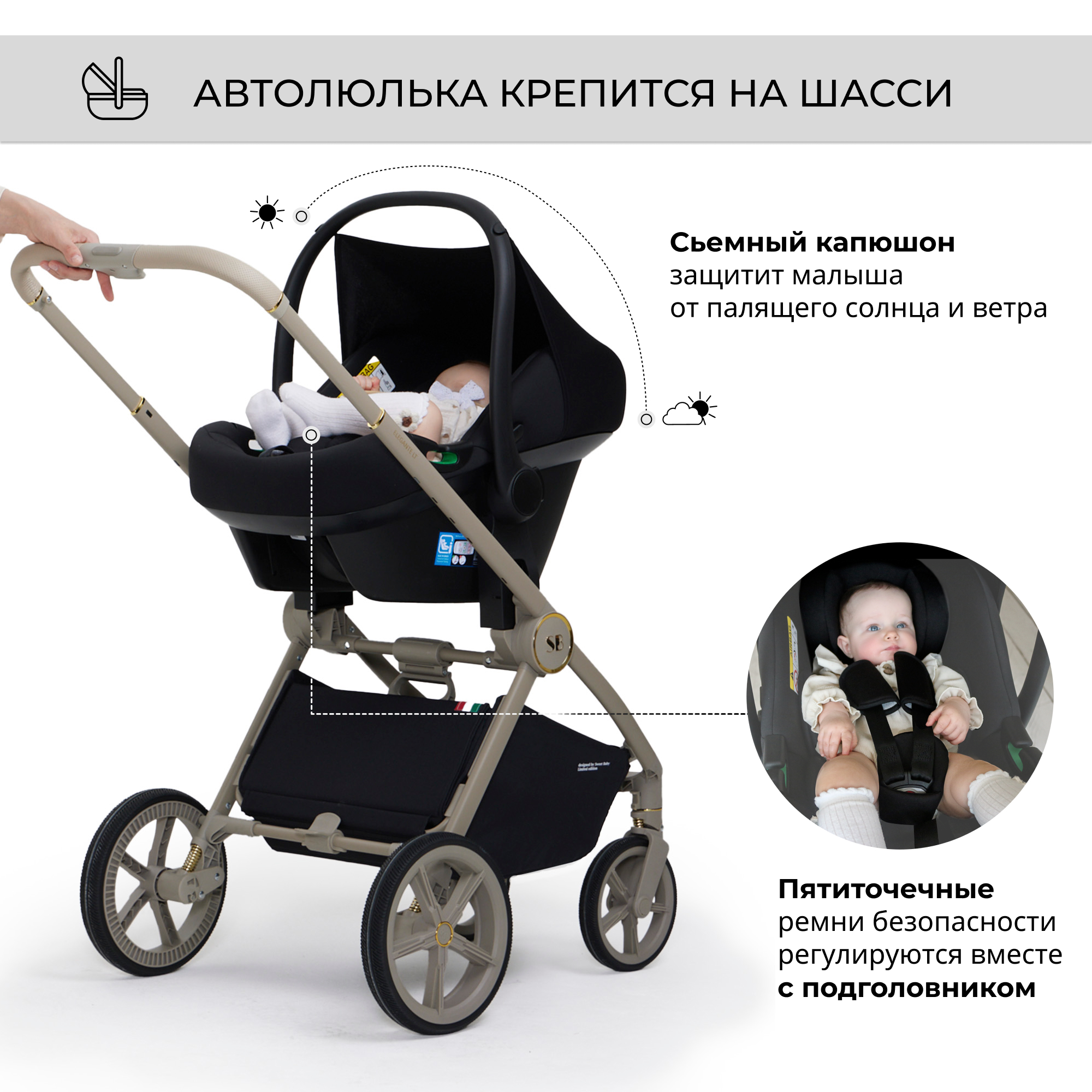 Коляска 3в1 Sweet Baby Elegante Black - фото 17