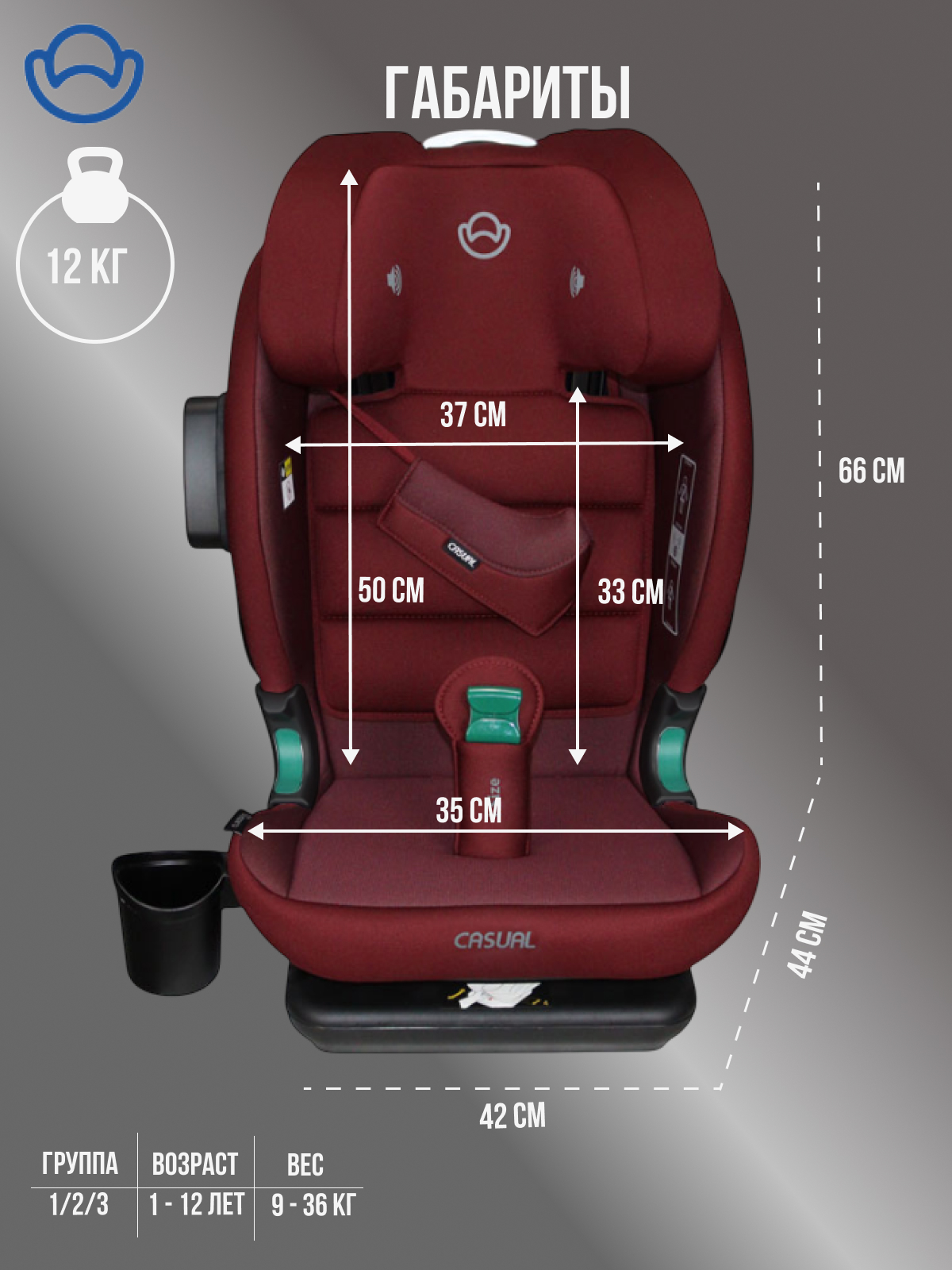 Автокресло Casual Classfix Plus Isofix 2/3 (15-36 кг) бордовый - фото 14