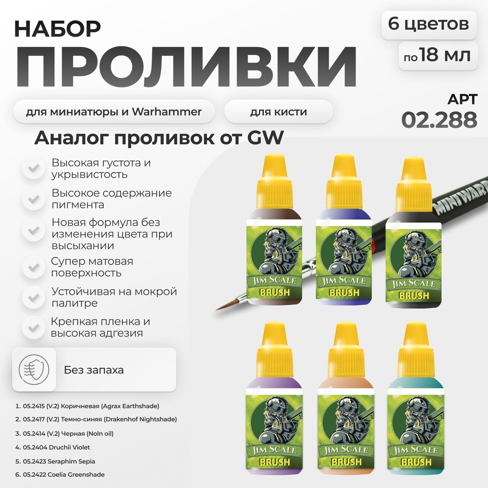 Набор Проливки для сборных моделей Jim Scale 6 цветов по 18 мл 02.288 - фото 1