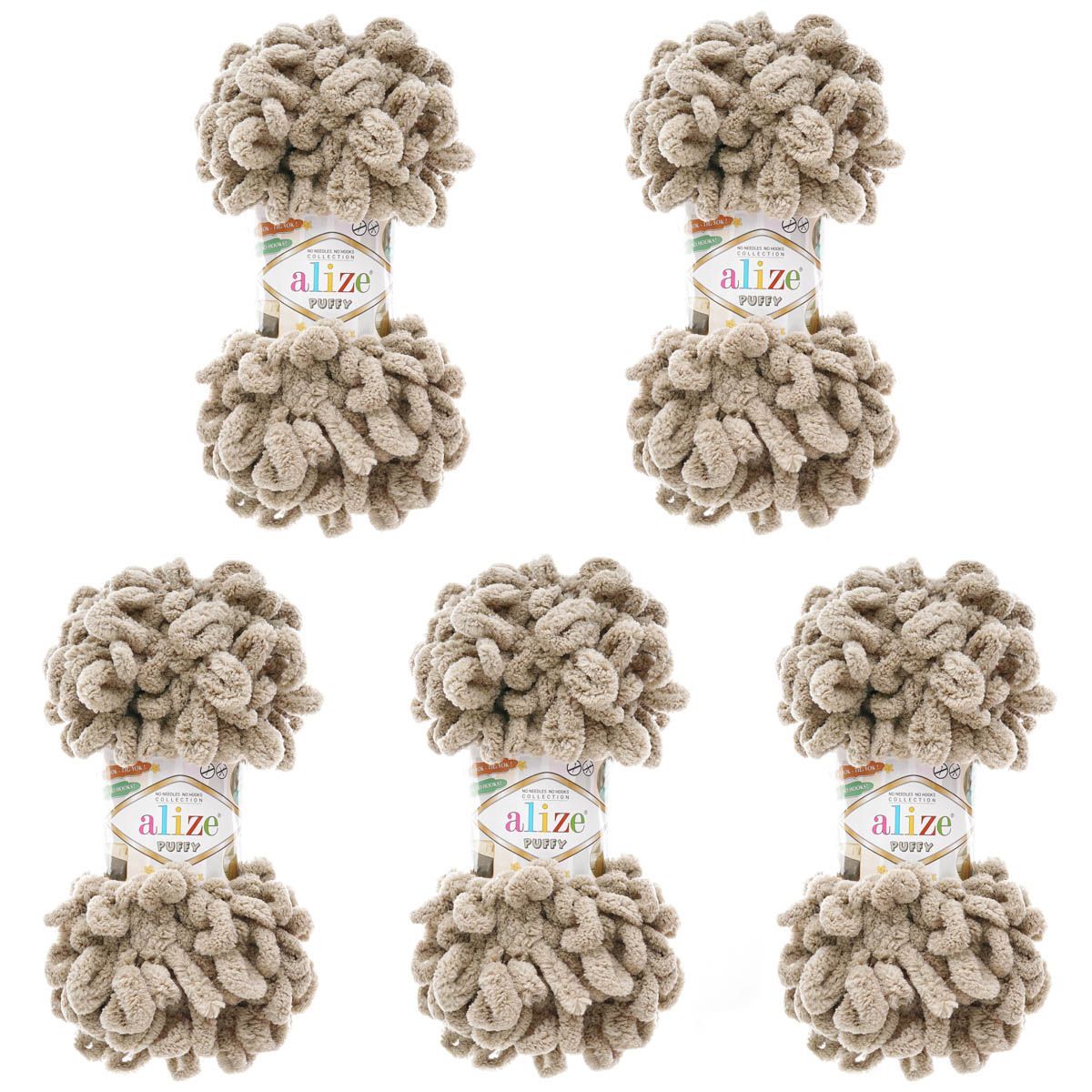 Пряжа для вязания Alize puffy 100 г 9 м микрополиэстер фантазийная плюшевая 530 норка 5 мотков - фото 3