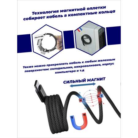 Кабель Type-C - Lightning SmartiNext для зарядки магнитный черный