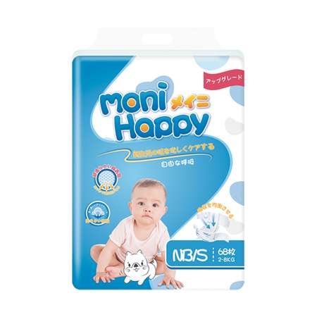 Подгузники Moni Happy ультратонкие S (2-8кг) 68 шт.