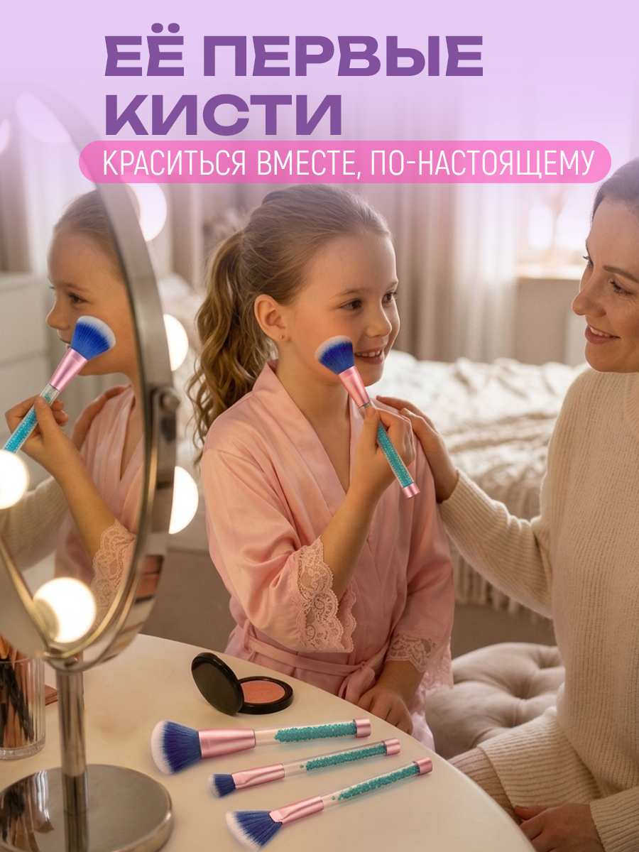 Набор кистей для макияжа Lukky с кристалликами голубой 4 шт - фото 2