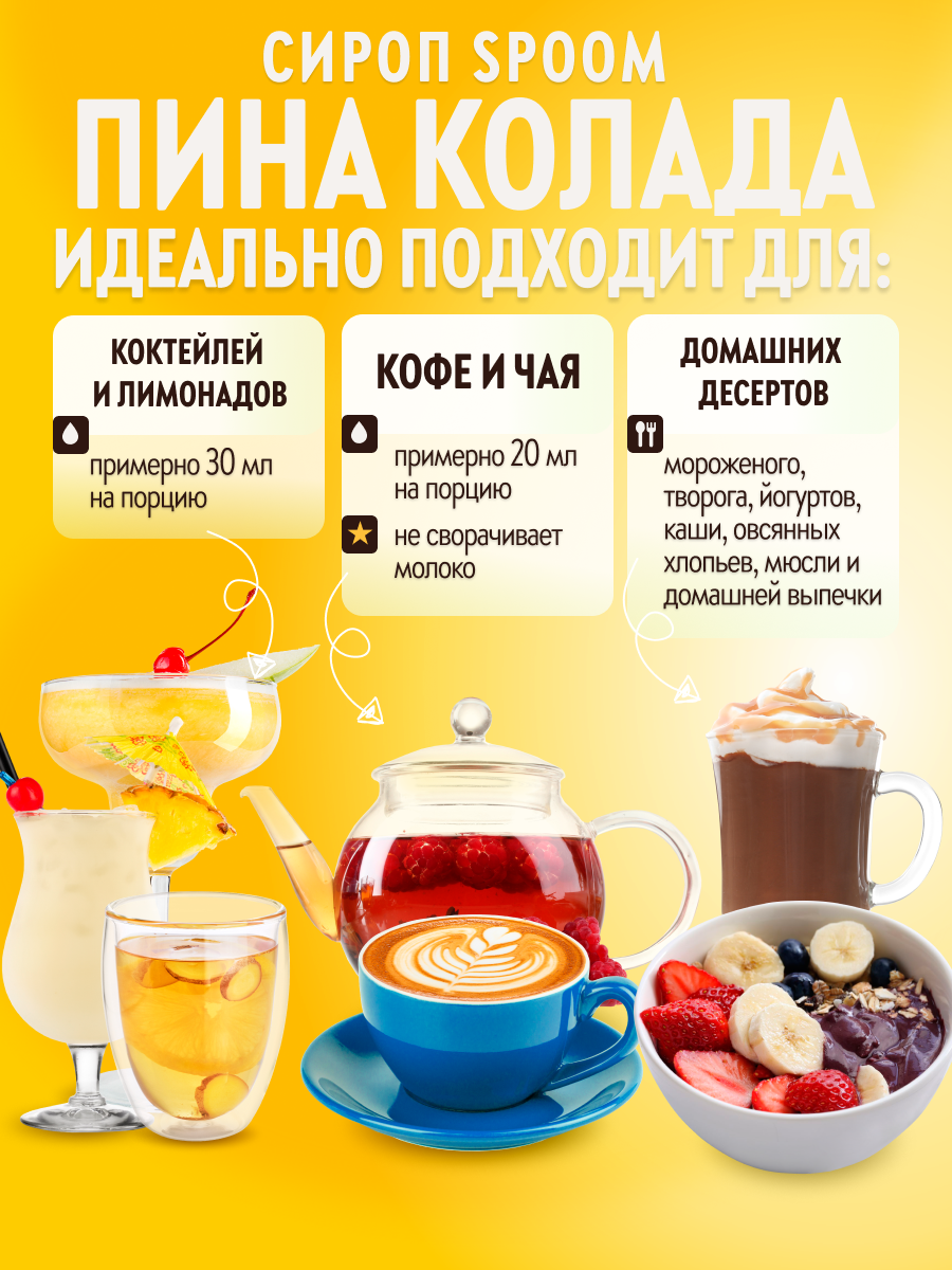 Сироп SPOOM Пина колада 1л для кофе коктейлей и десертов - фото 3