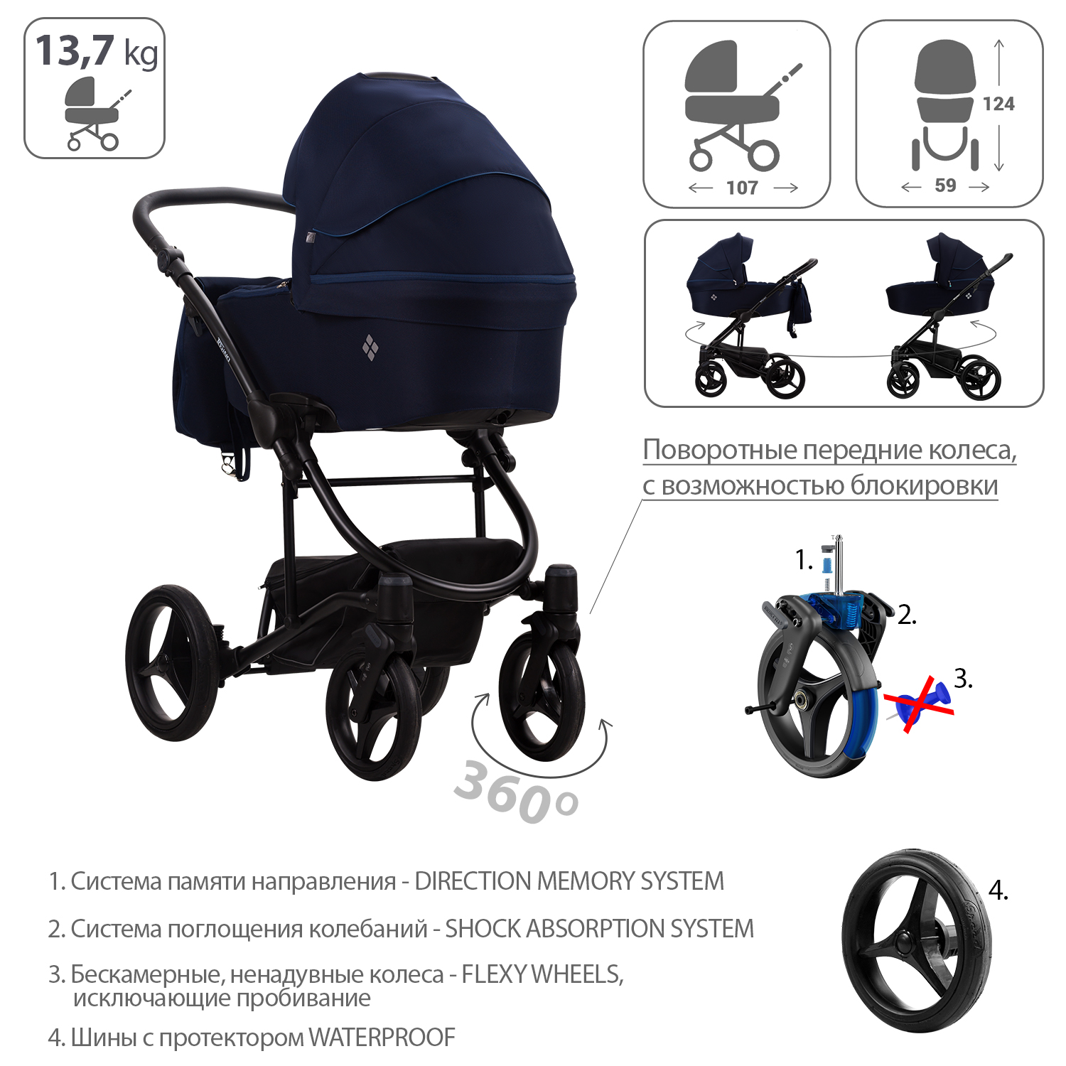 Коляска 2 в 1 Bebetto Torino Tex - фото 4