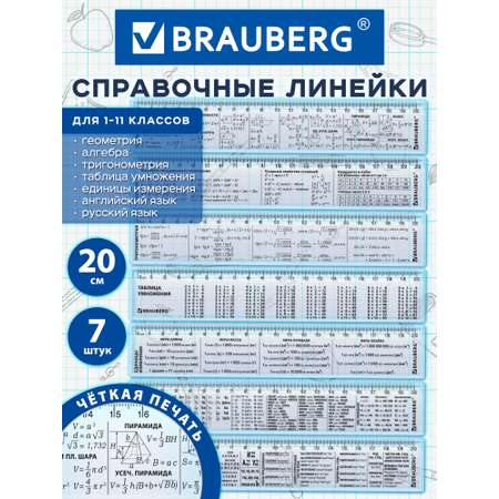 Линейка Brauberg пластик 7 шт.