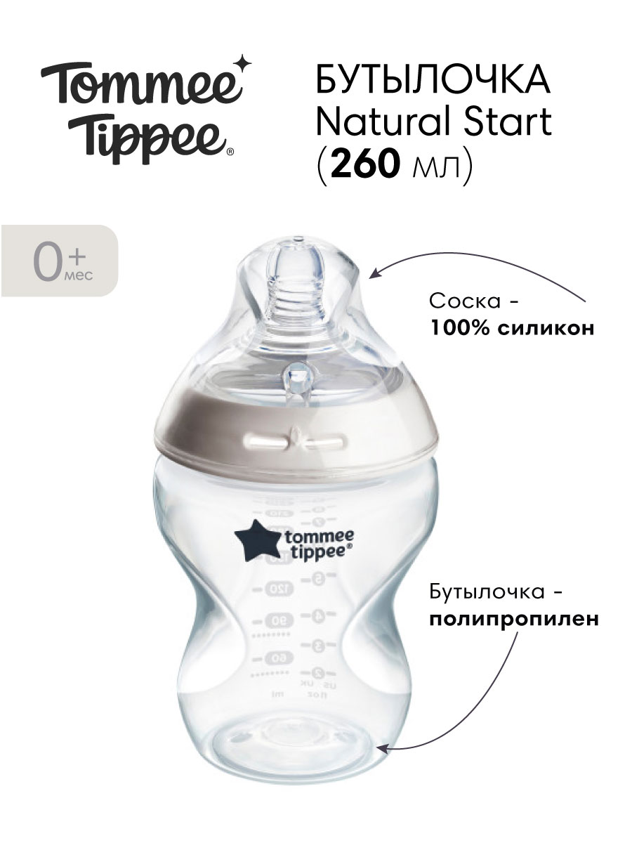 Бутылочка Tommee tippee Natural 260 мл 1 шт. - фото 1