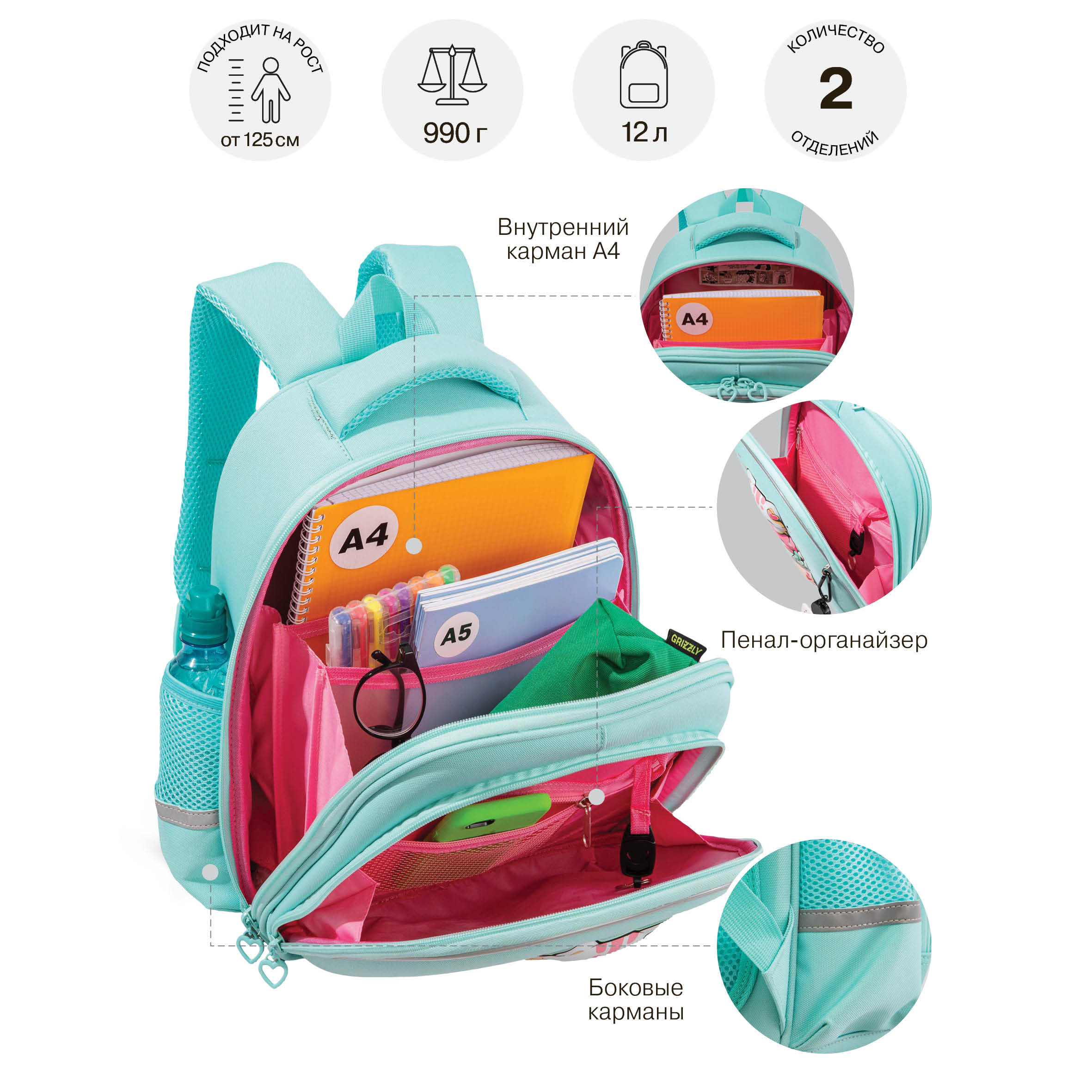 Ранец Grizzly для девочки - фото 10