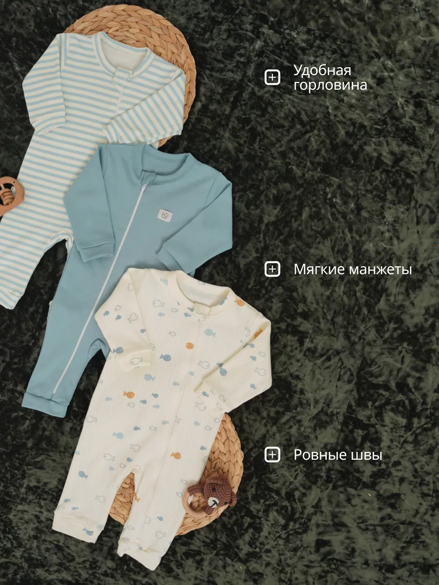 Комбинезон 3 шт Супер Пупс нбр/3пр/кмбнмол/голубыерыбки - фото 4