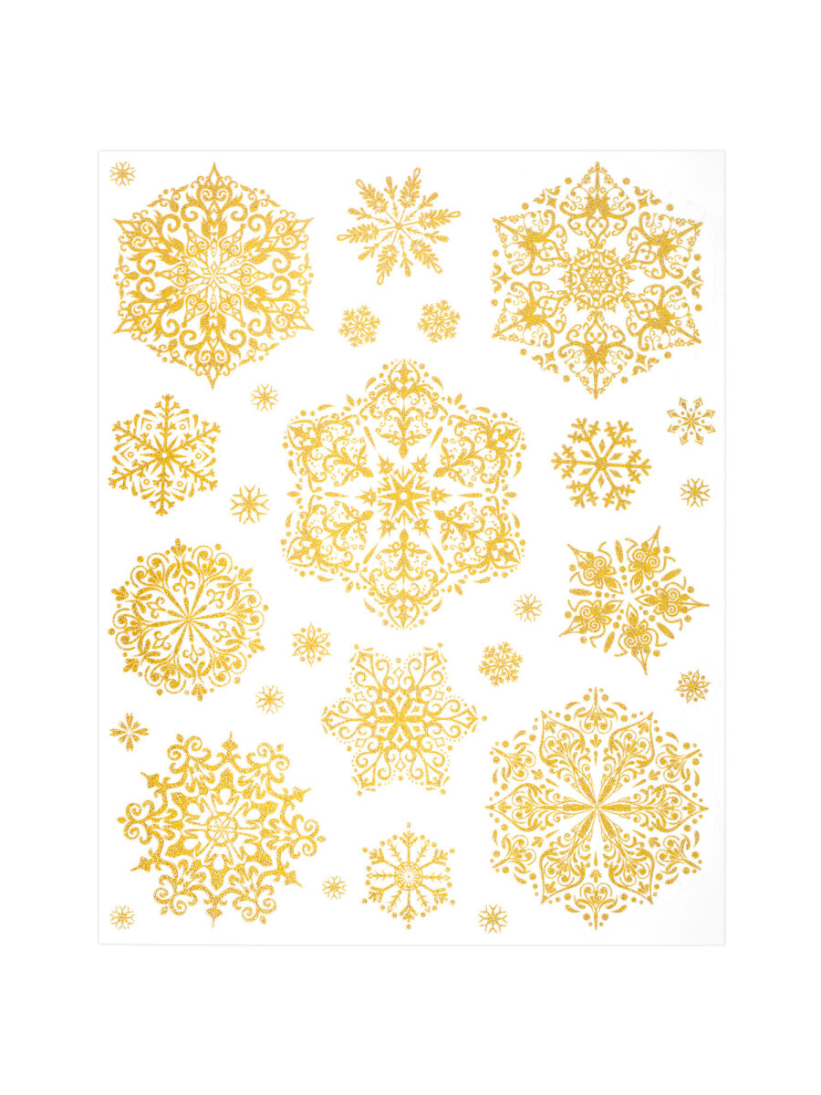 Новогодние наклейки Золотая сказка на окна и стекла многоразовые Снежинки 4 листа 30x38 см - фото 7