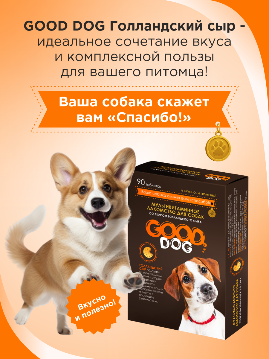 Полезное лакомство для собак GOODR DOG со вкусом голландского сыра 90 таб. - фото 6