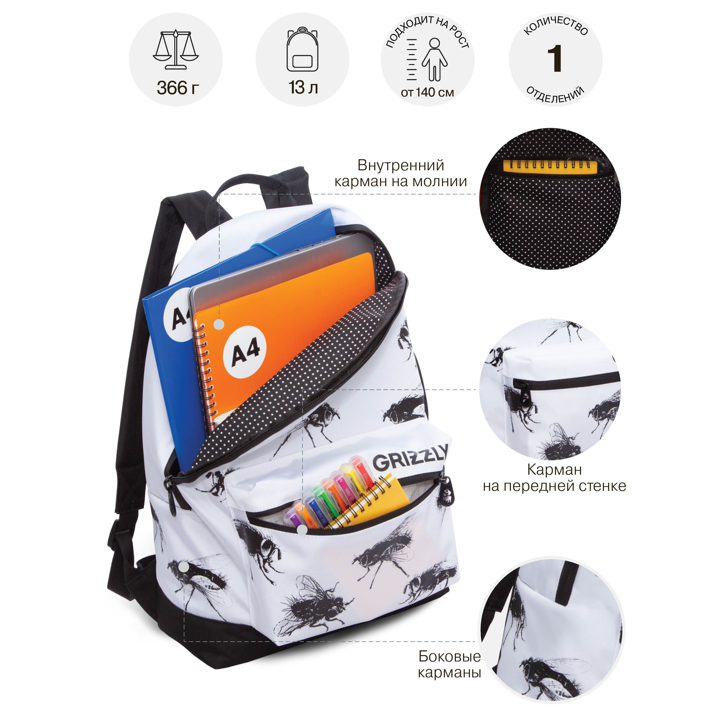 Рюкзак Grizzly Мухи - фото 7