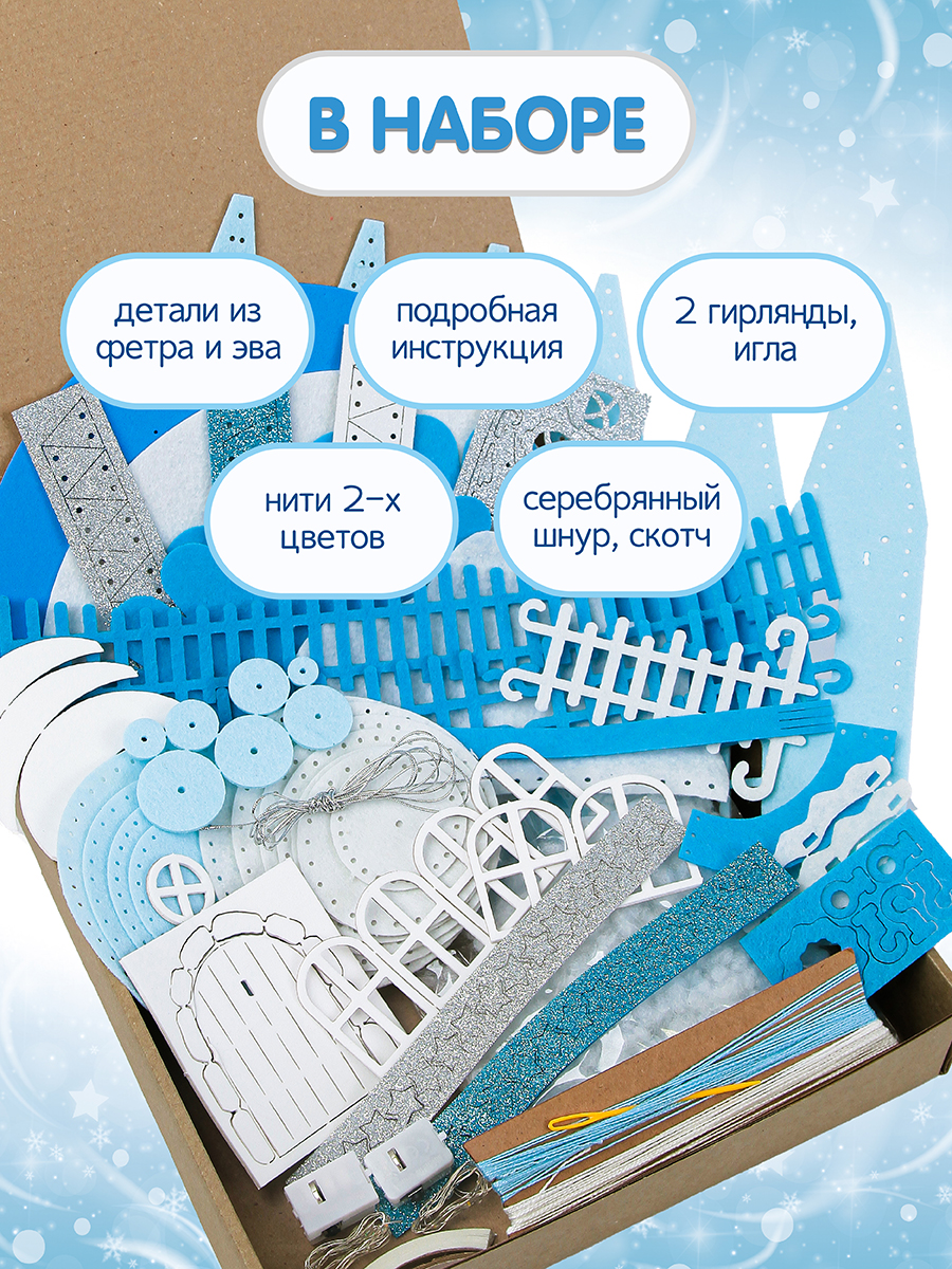 Набор для творчества Santa Lucia аппликация Зимний домик голубой - фото 4