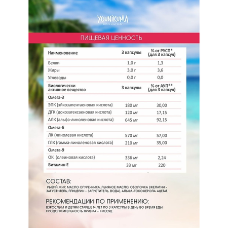 Биологически активная добавка YOUNIKUMA Омега 3-6-9 90 капсул
