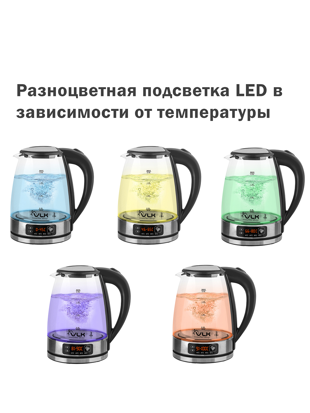 Электрический чайник VLK SIENA-6558 2200 Вт 2 л стекло сталь LED 4 температуры подсветка черный стальной - фото 9
