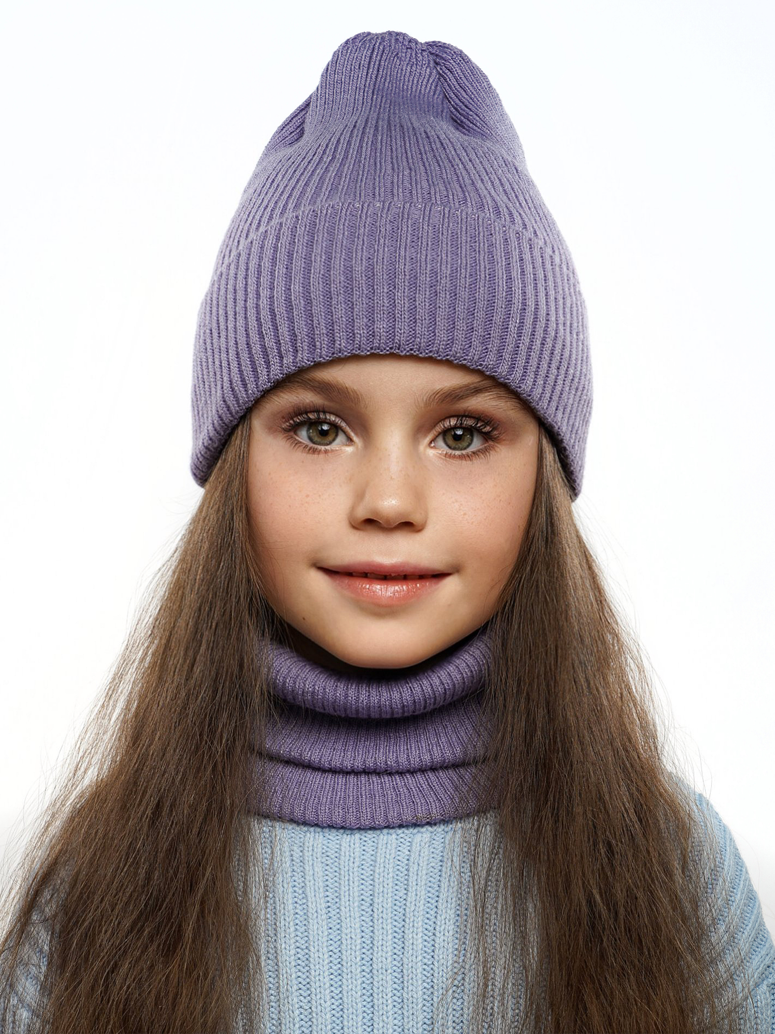 Шапка и снуд ПриКиндер U-Sp234140 Цвет: Сиреневый - фото 11