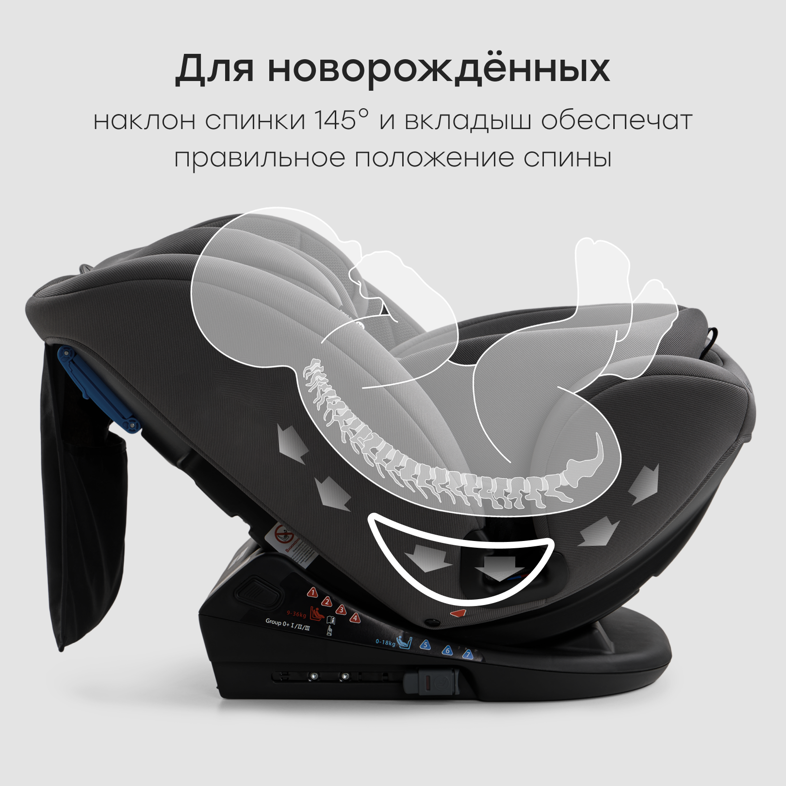 Автокресло Happy Baby Graphite Isofix 0+/1/2/3 (0-36 кг) серый - фото 4