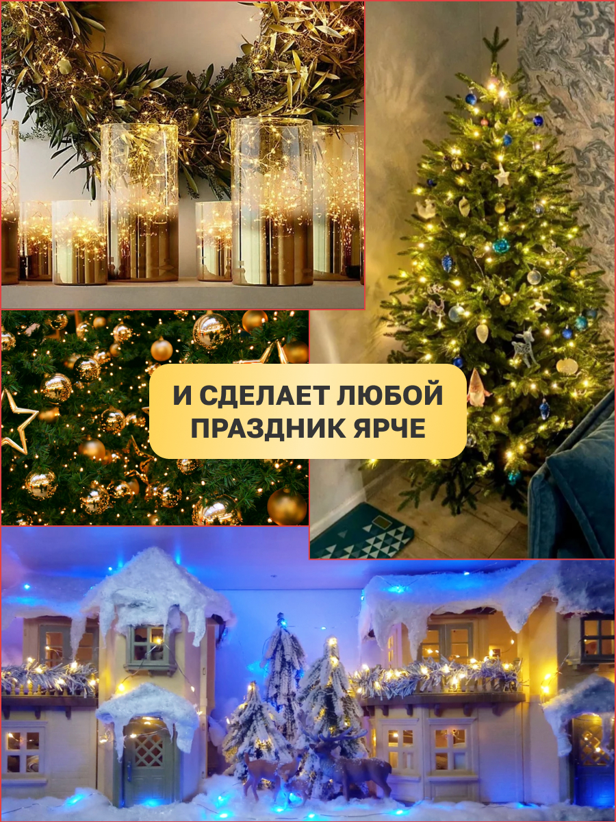 Светодиодная гирлянда NEON-NIGHT Роса 2 м тепло-белое свечение 303-006 - фото 5