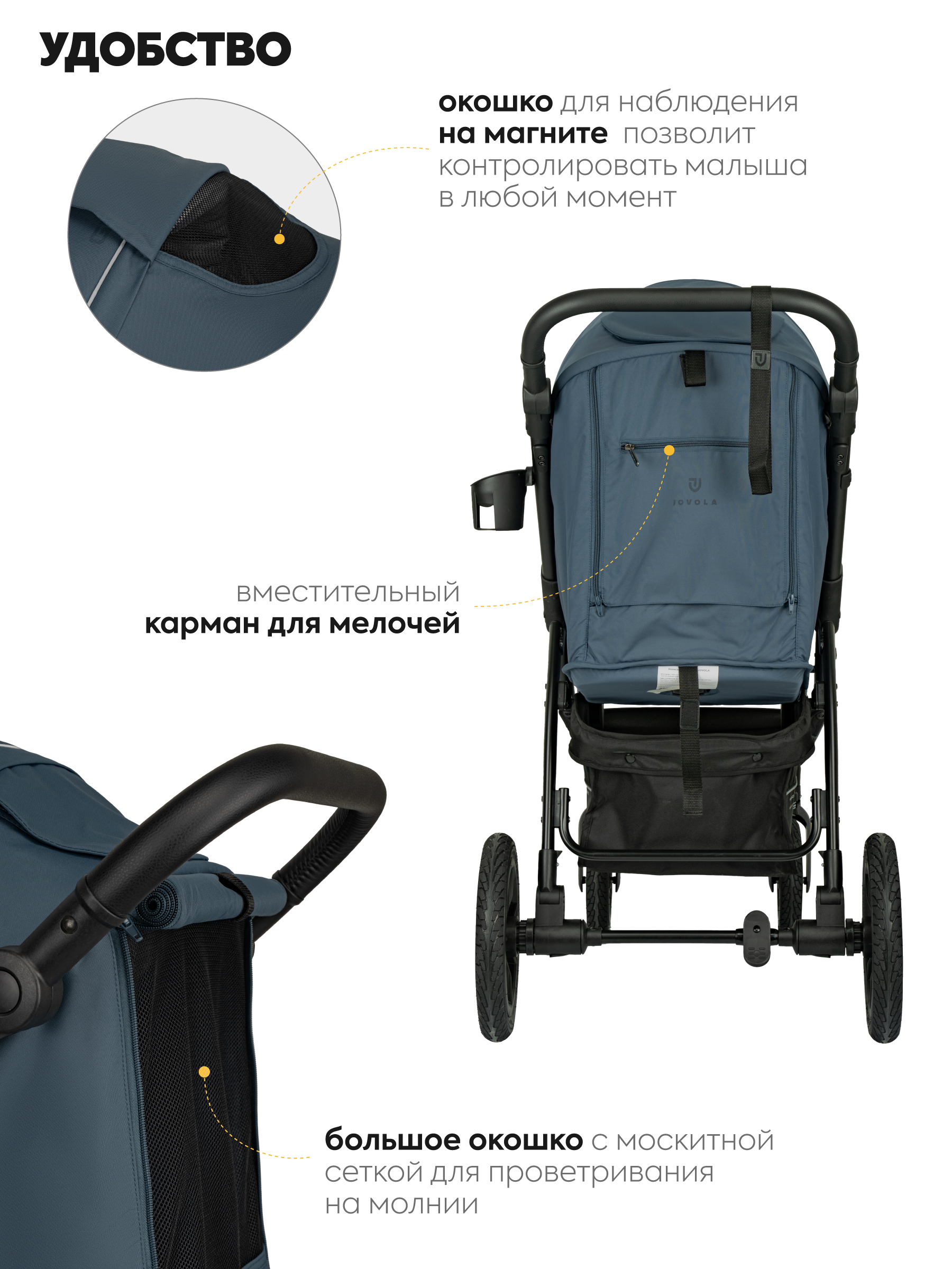 Коляска прогулочная JOVOLA SELENA Air 2025 с сумкой синий - фото 8