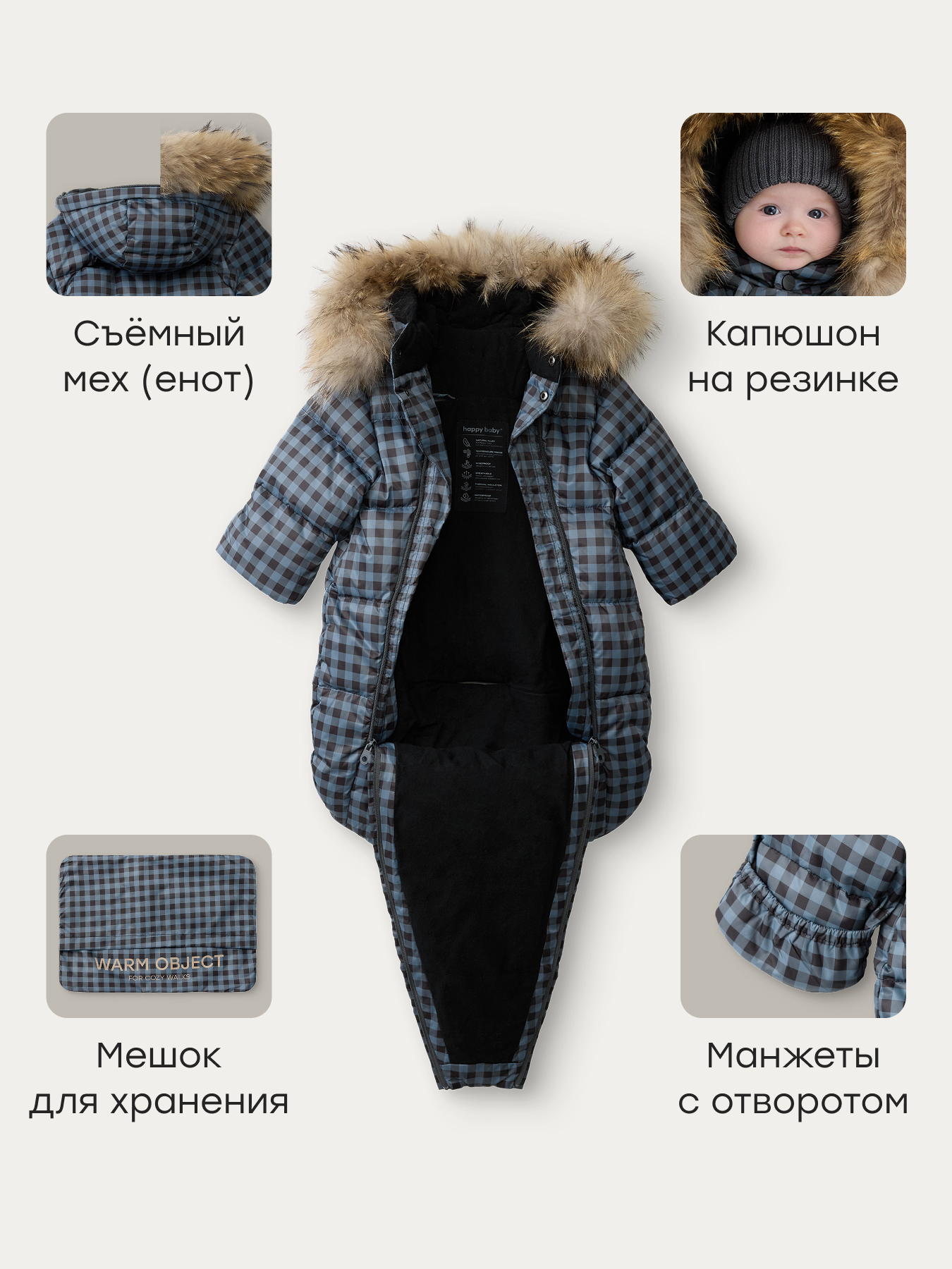 Конверт в коляску Happy Baby для новорожденных синий - фото 3