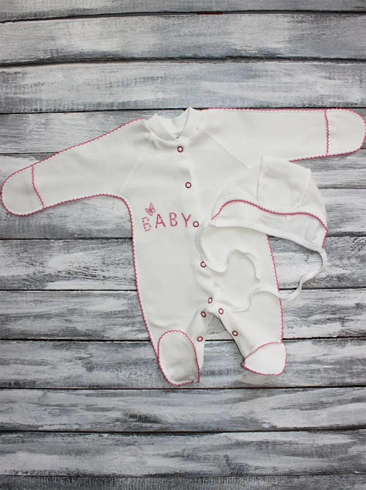 Комбинезон и чепчик Шустрая пчелка 503/7102Экрю/роз/Baby - фото 1