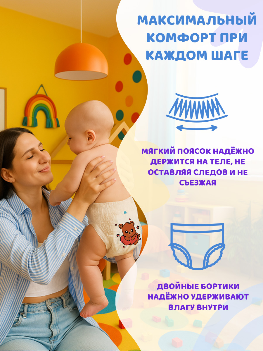 Подгузники Mikko Bear Premium XL (12-20 кг) 50 шт. - фото 6