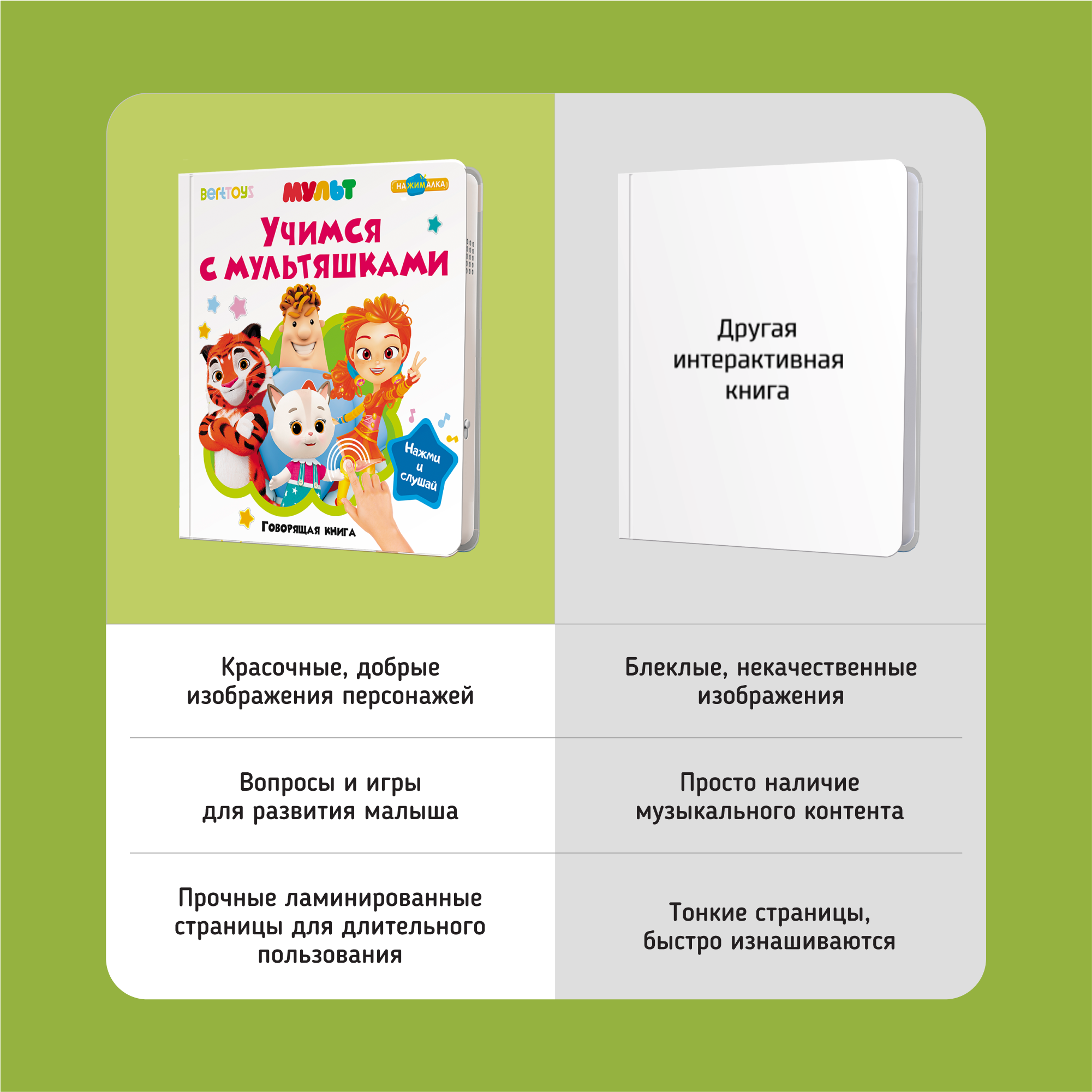 Говорящая книжка BertToys Нажималка маленькая "Учимся с мультяшками" - фото 18