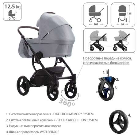 Коляска 2в1 Bebetto Luca серый