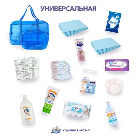 Готовая сумка в роддом Хорошая Мама Универсальная 2 в 1 синяя тонированная
