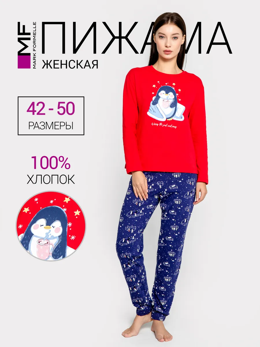 Пижама Mark Formelle (Марк Формэль) 592510/красный +пингвины на сапфировом - фото 2