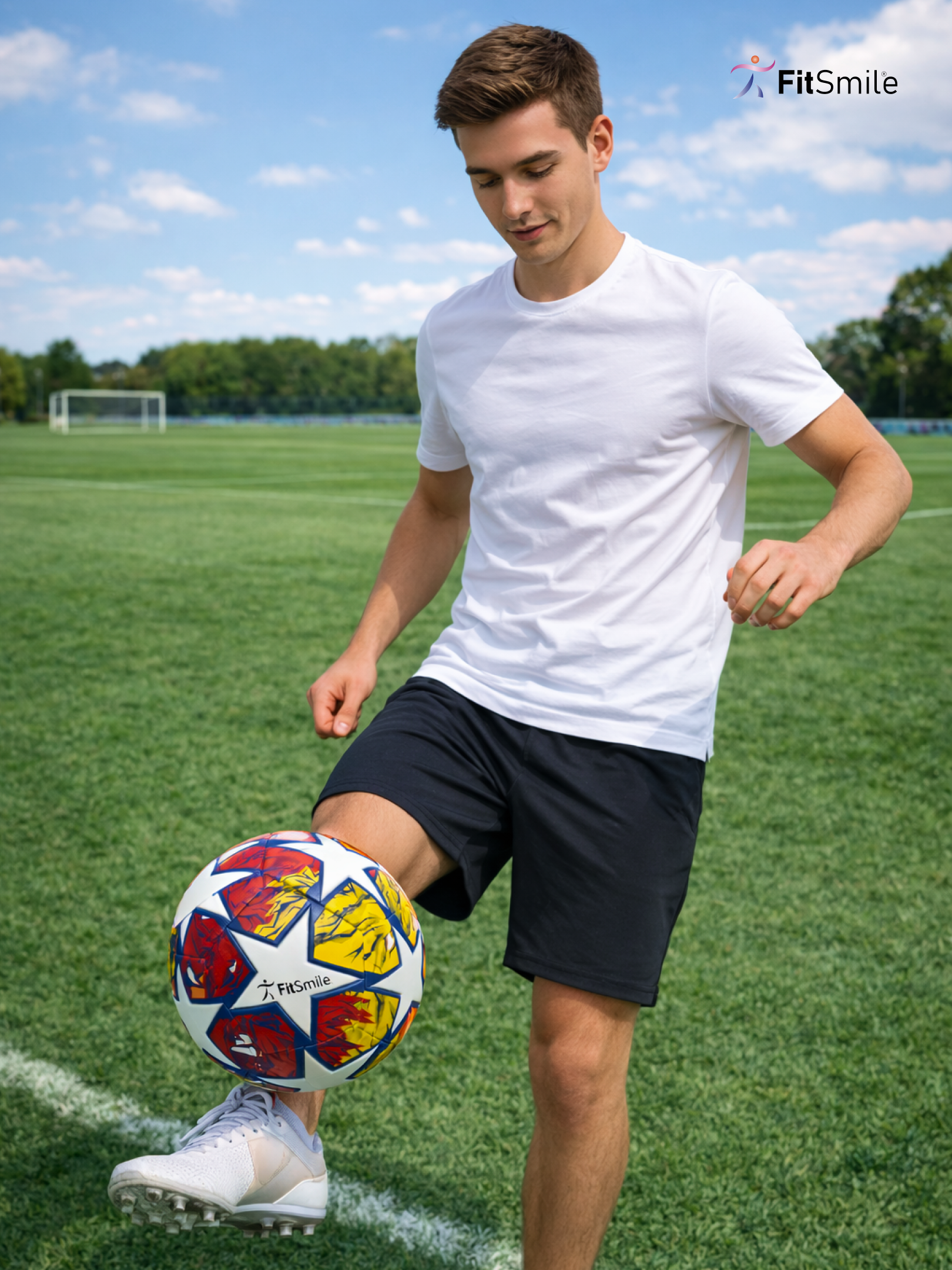 Спортивный мяч FitSmile красно-желтый футбольный 22 см - фото 12