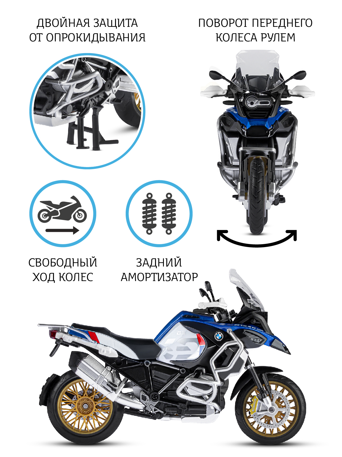 Мотоцикл АВТОпанорама BMW R1250 GS Adventure 1:12 JB1251616 - фото 2