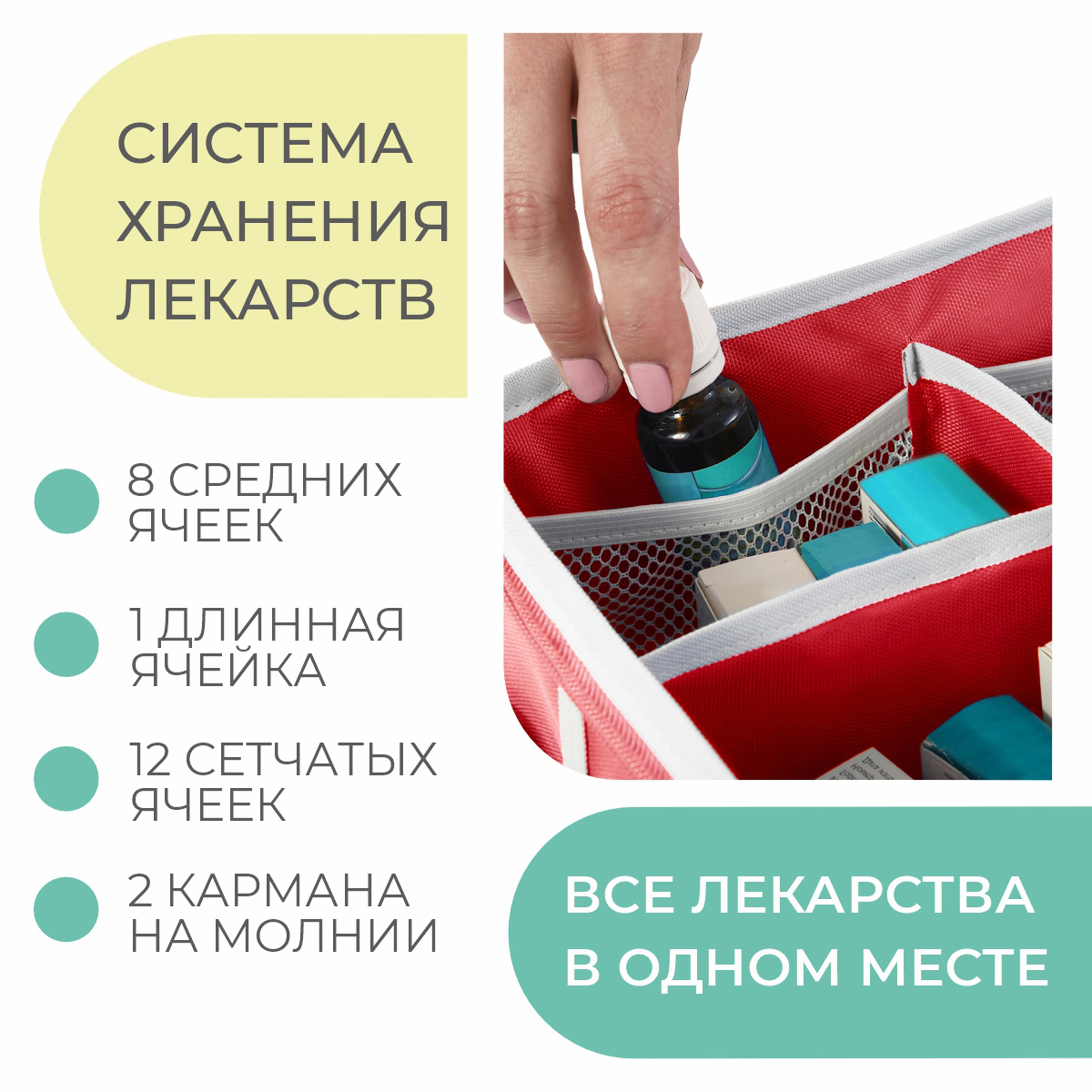 Органайзер Всё на местах Аптечка домашняя KIDS SAFE 21 ячейка красная - фото 4