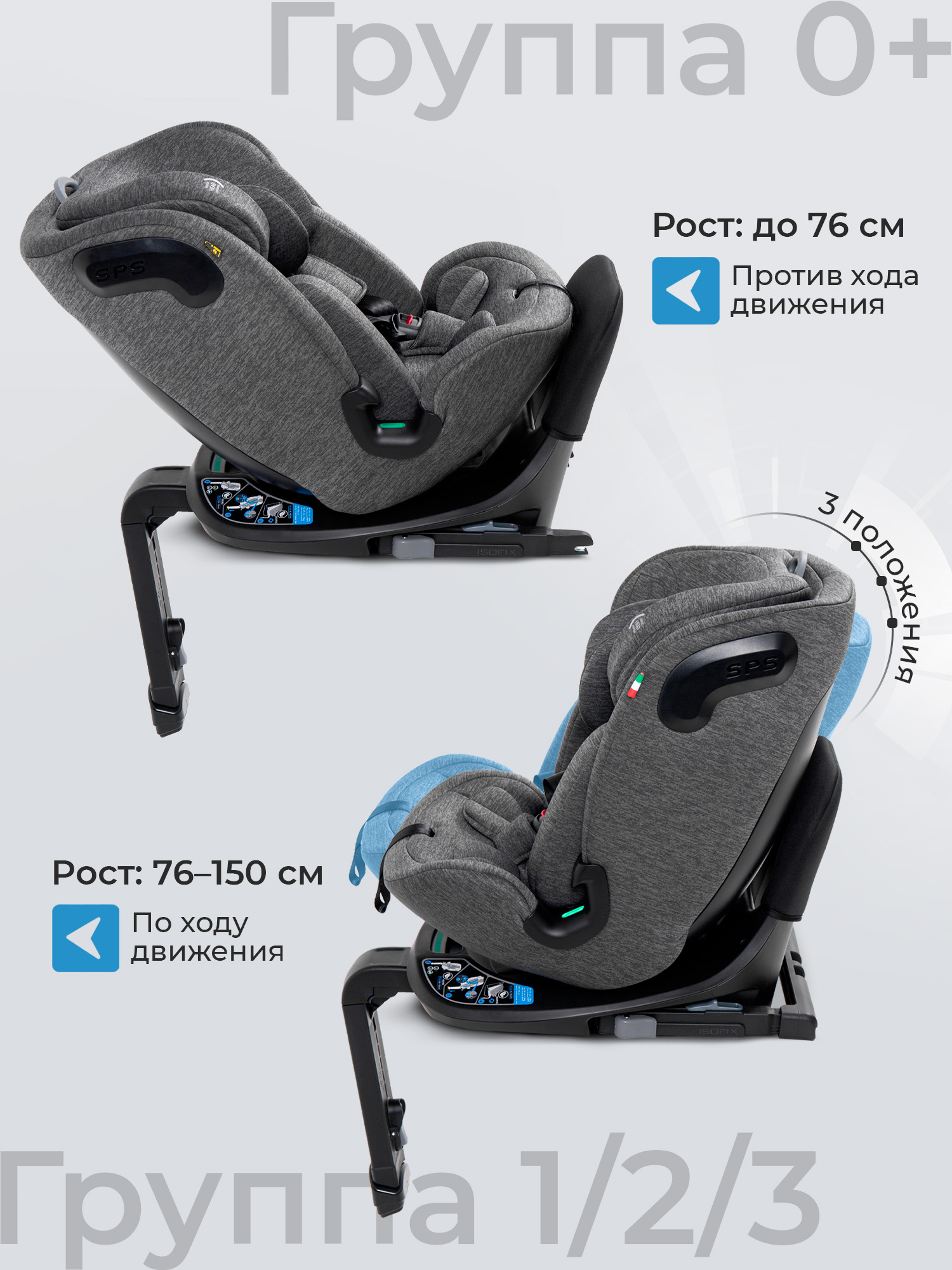 Автокресло Sweet Baby Voyager P12 Pro Grey Isofix 0+/1/2/3 (0-36 кг) серый - фото 5