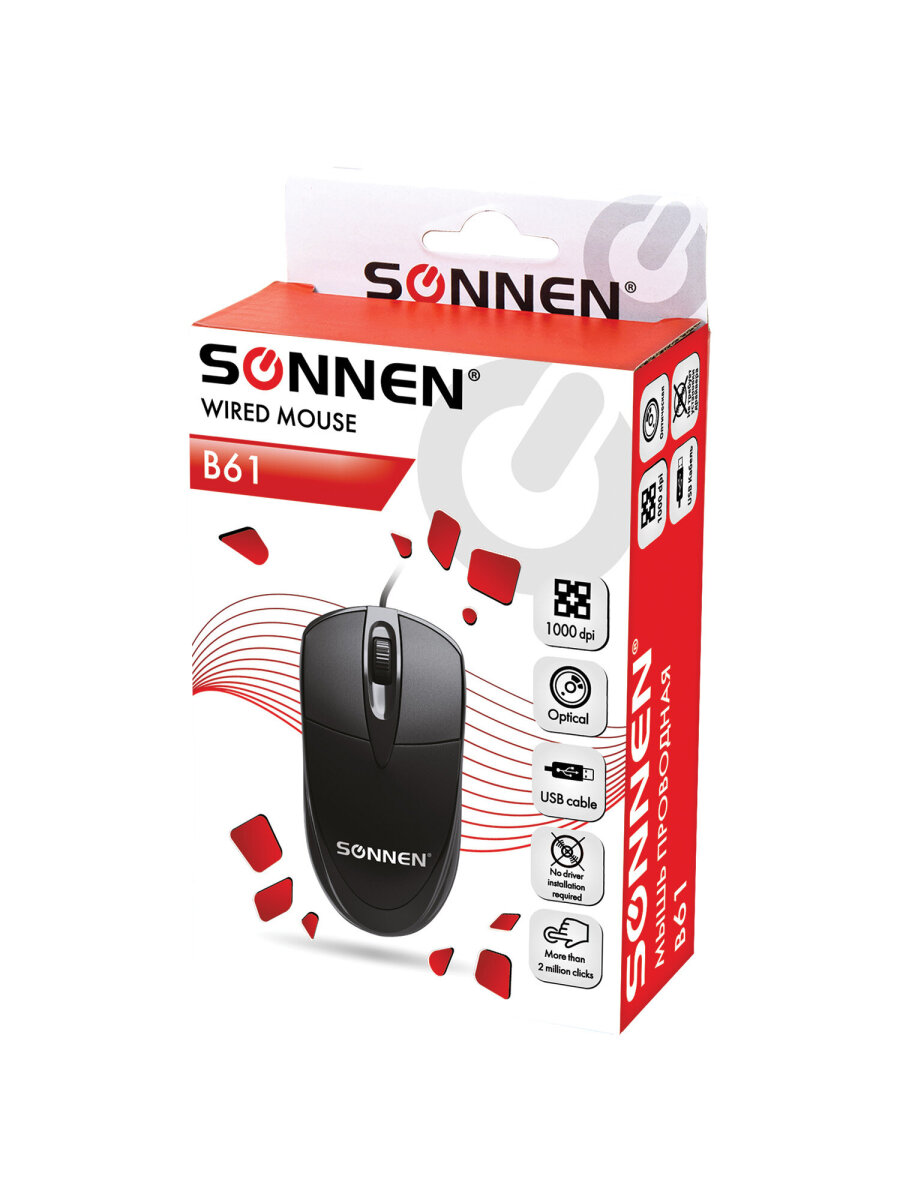 Мышь проводная Sonnen для компьютера и ноутбука оптическая черная - фото 16