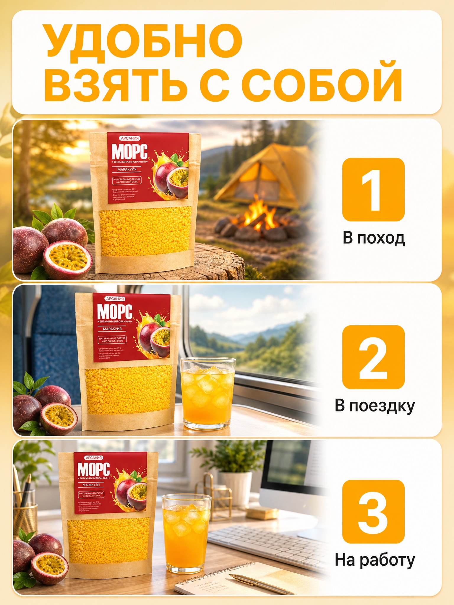 Морс «Маракуйя» АРСАНИЯ быстрого приготовления 140 гр. - фото 3