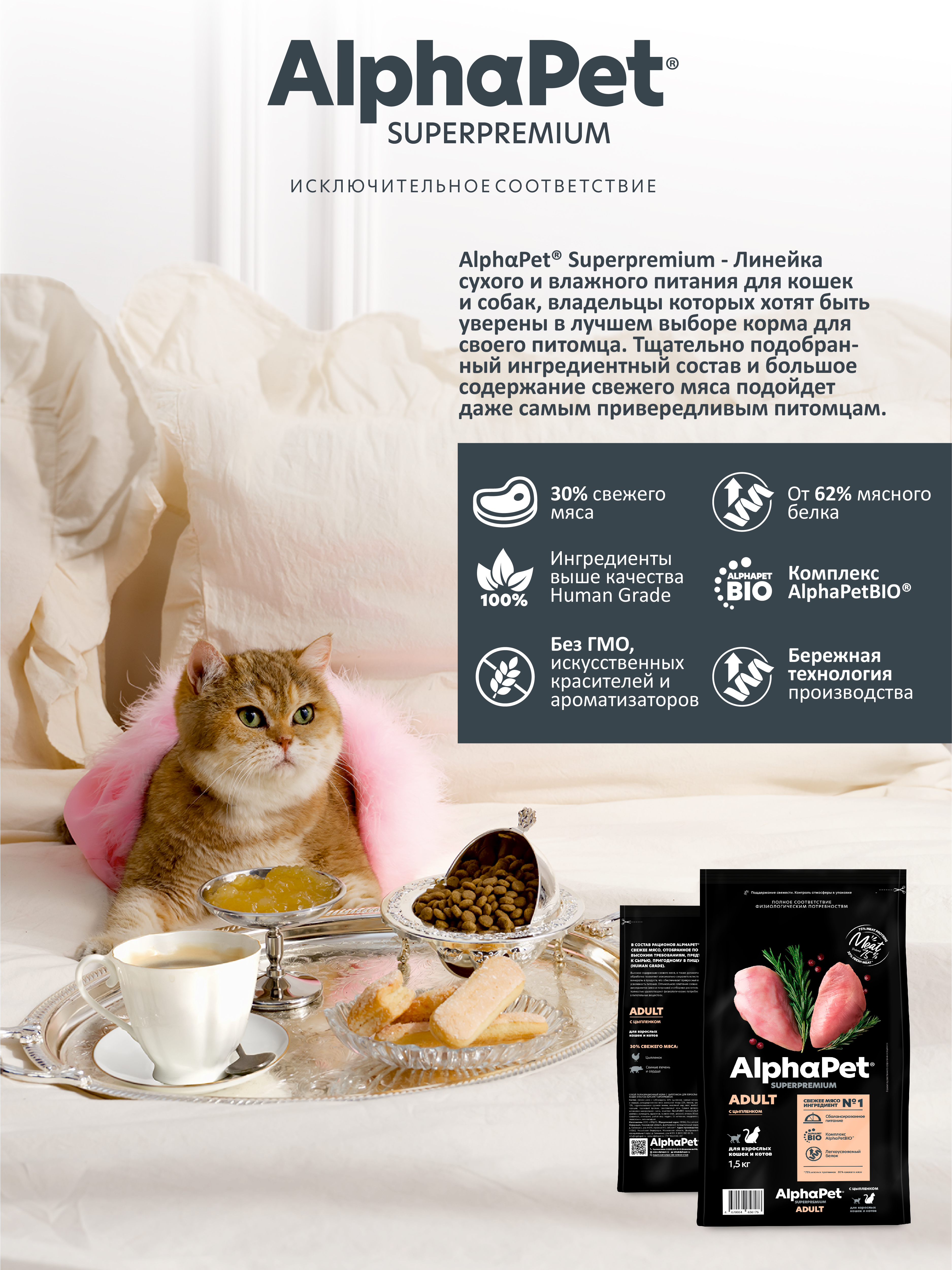 Сухой полнорационный корм холистик AlphaPet с цыпленком для взр. кошек и котов - фото 5