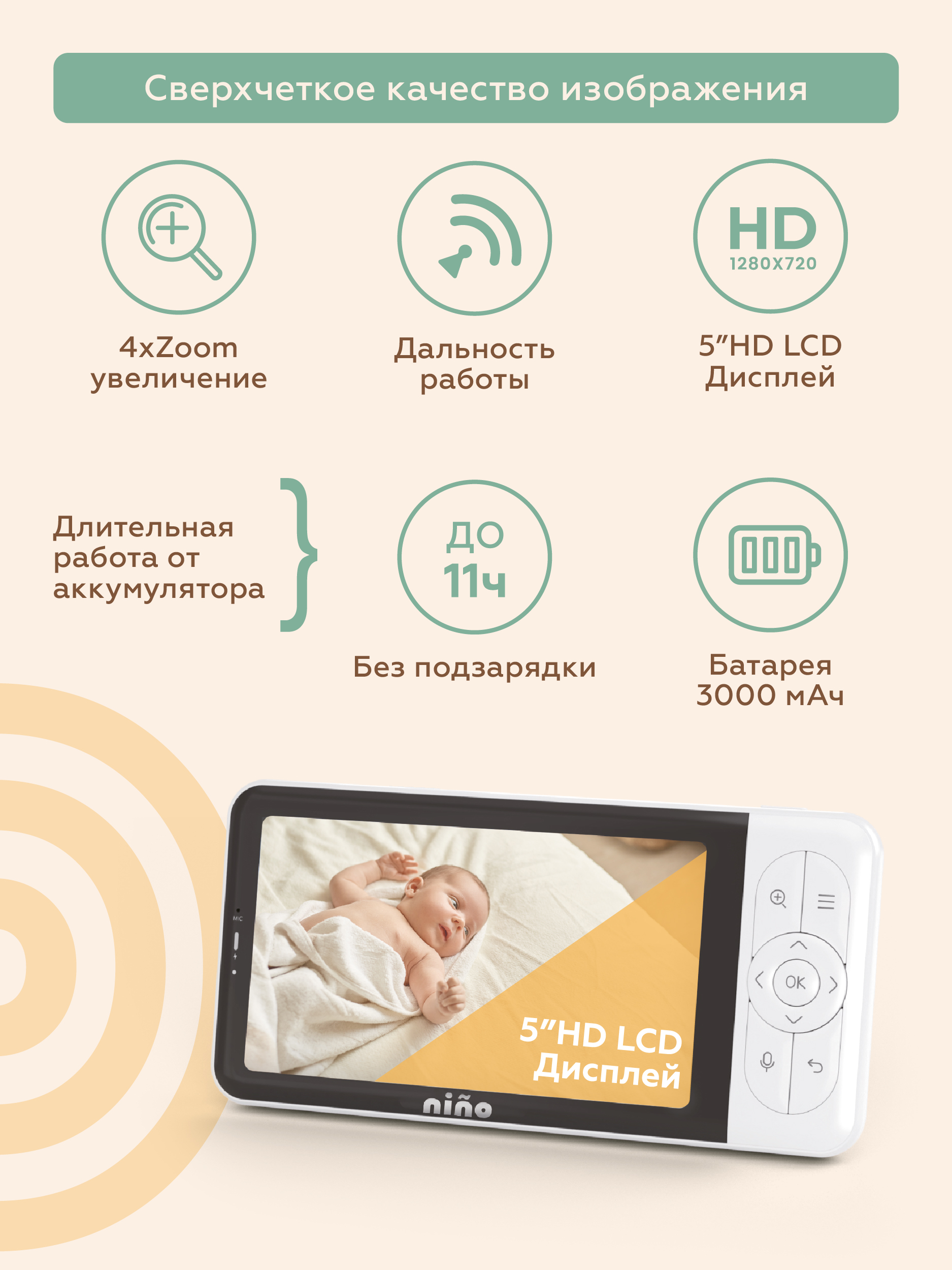 Видеоняня беспроводная nino baby 6T - фото 7