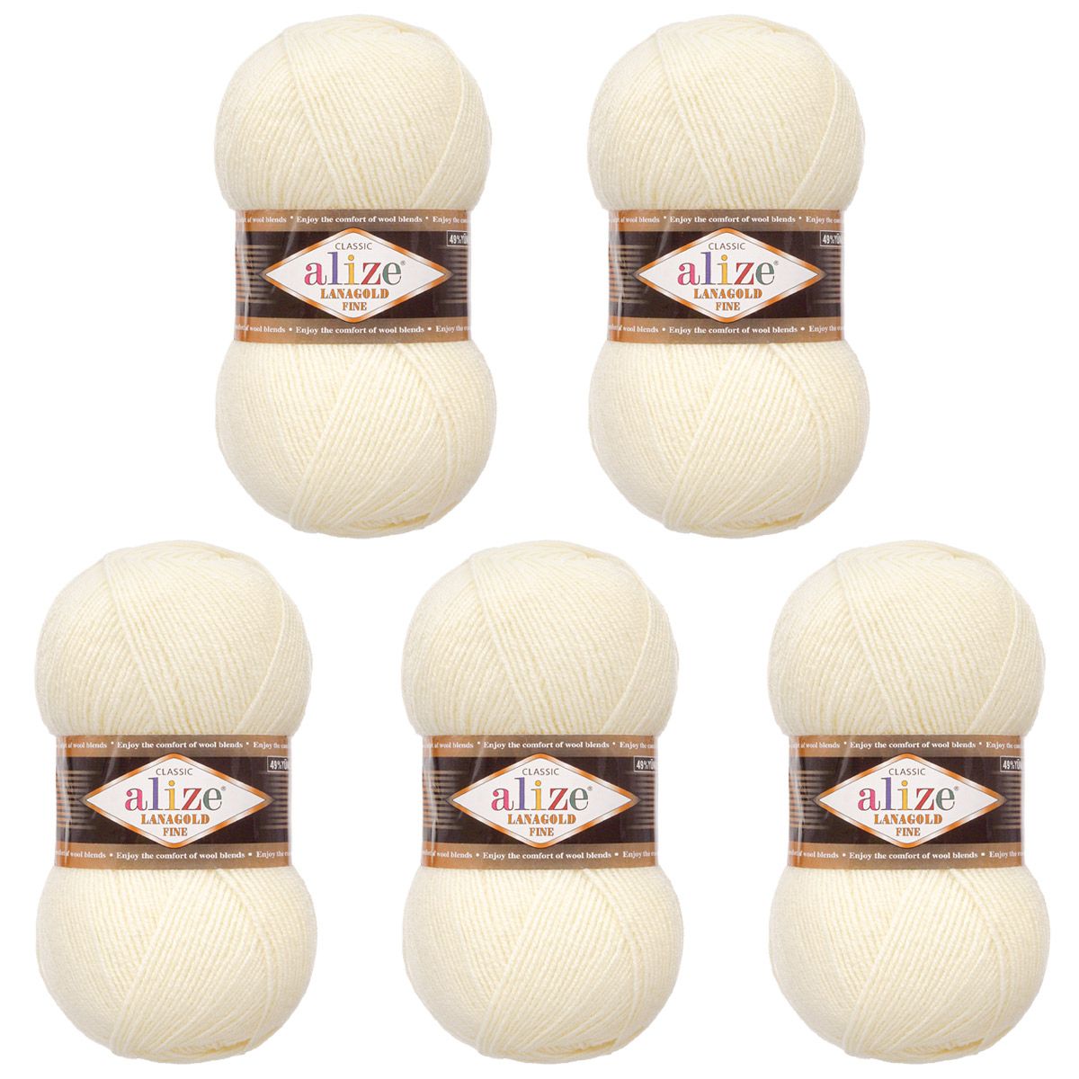 Пряжа Alize полушерстяная мягкая тонкая теплая Lanagold fine 100г 390 м 5 мотков 62 молочный - фото 6