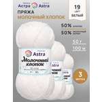 Пряжа для вязания Astra Premium milk cotton хлопок акрил 50 гр 100 м 19 белый 3 мотка