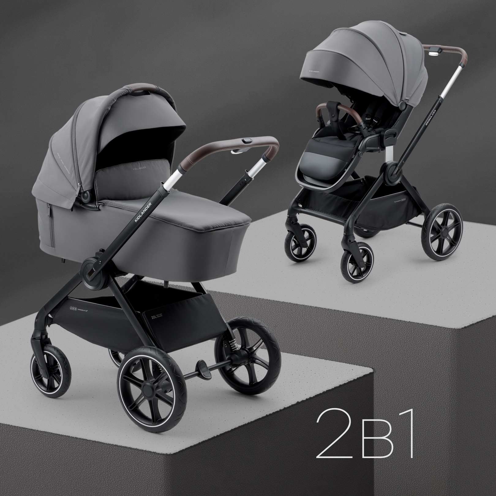 Коляска 2в1 Happy Baby Kidlander dark grey - фото 1