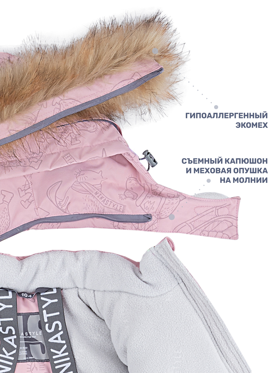 Куртка и полукомбинезон NIKASTYLE 7з0224 пудра/серый - фото 7
