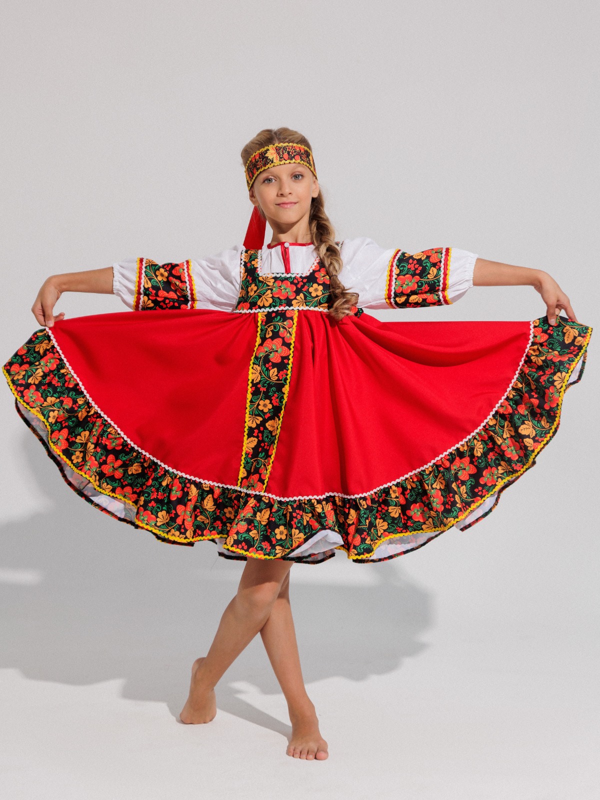 Костюм русский народный Gala-Вальс C/кадриль печать/ягода/красный - фото 3