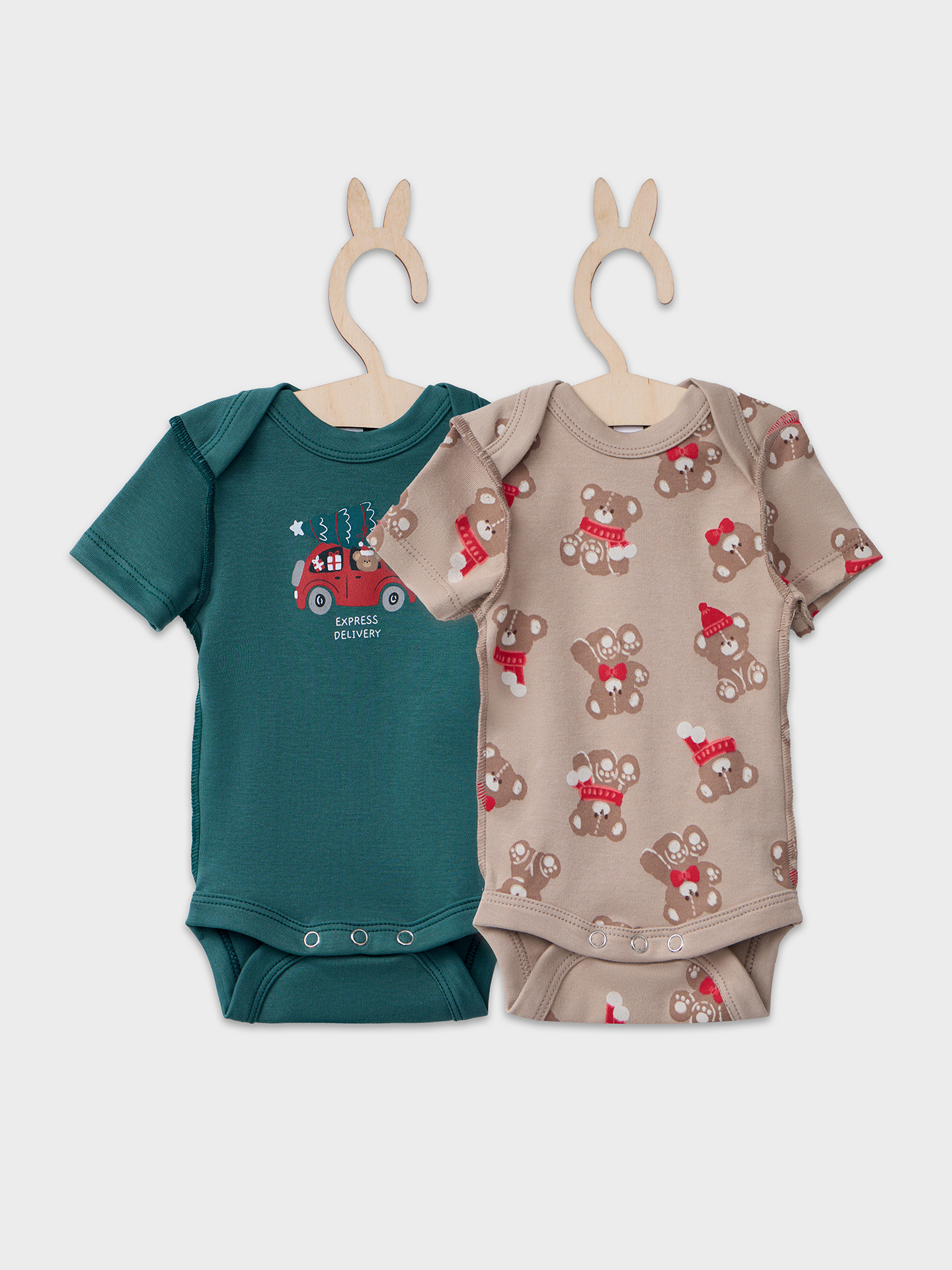 Боди 2 шт Mark Formelle (Марк Формэль) 13015-1-2/НГ мишутки на бежевом +изумруд - фото 2