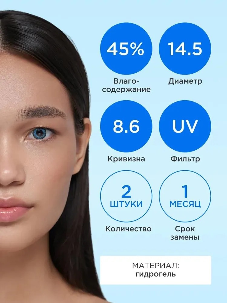 Контактные линзы ILLUSION fashion adonis blue на 1 месяц -3.00/14.5/8.6 2 шт. - фото 2