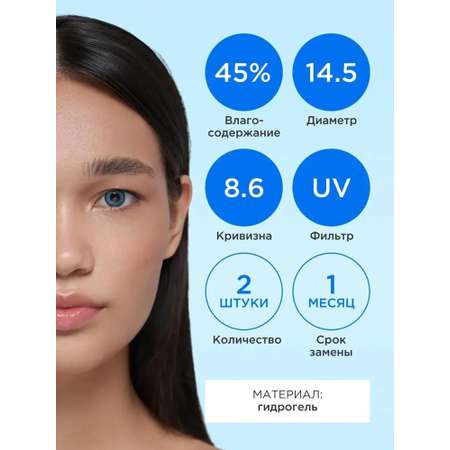 Контактные линзы ILLUSION fashion adonis blue на 1 месяц -3.00/14.5/8.6 2 шт.