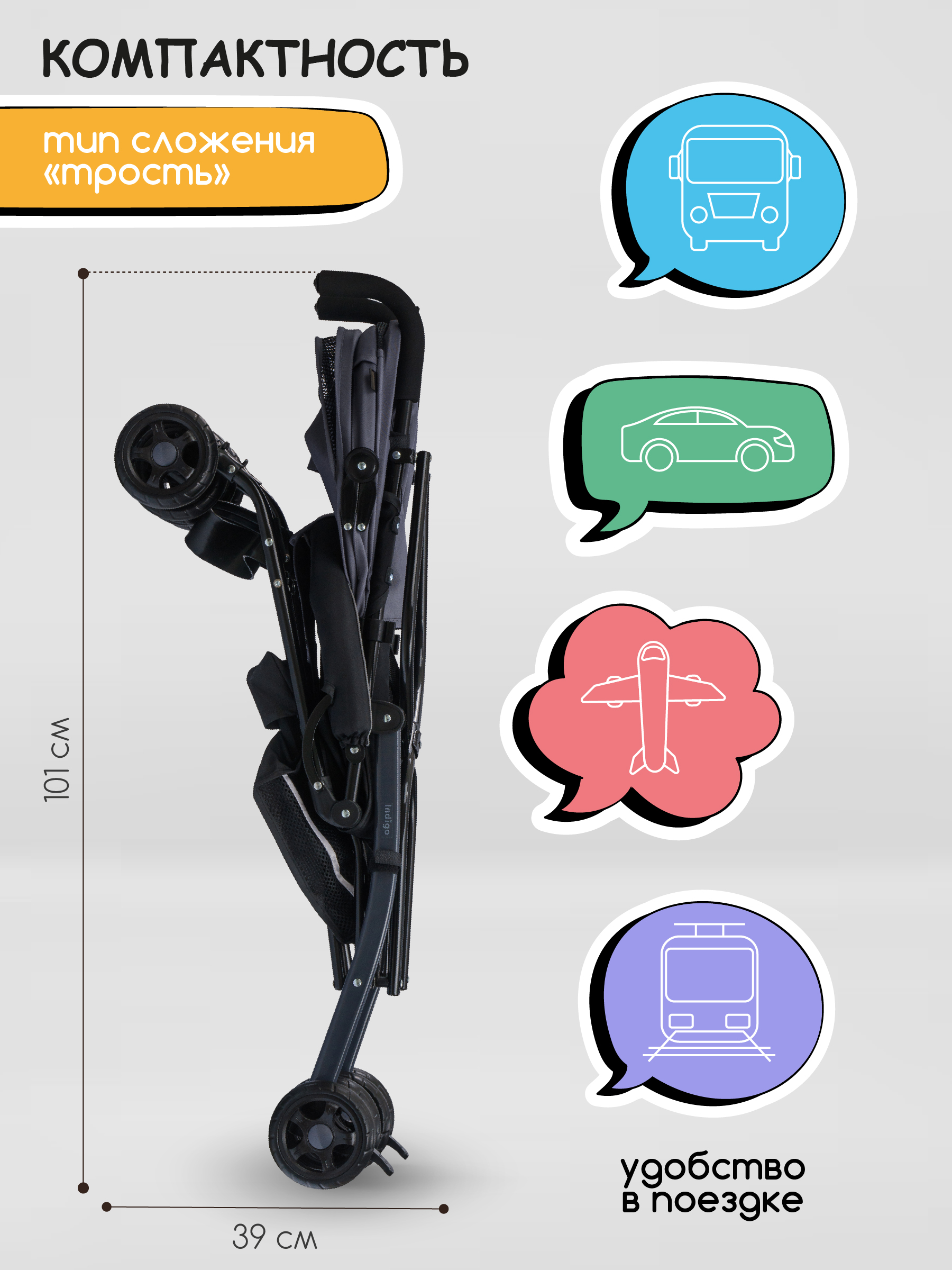 Коляска прогулочная Indigo Bono графит - фото 7