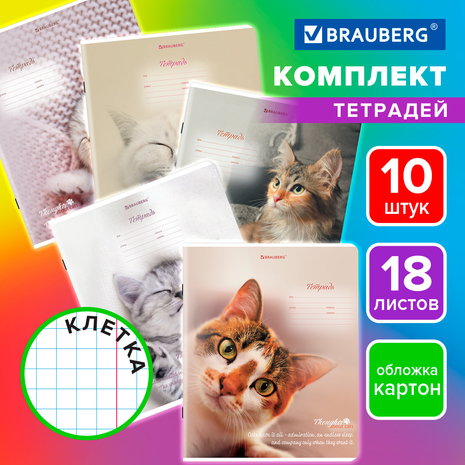 Тетрадь Brauberg клетка 18 лист. 10 шт. - фото 1